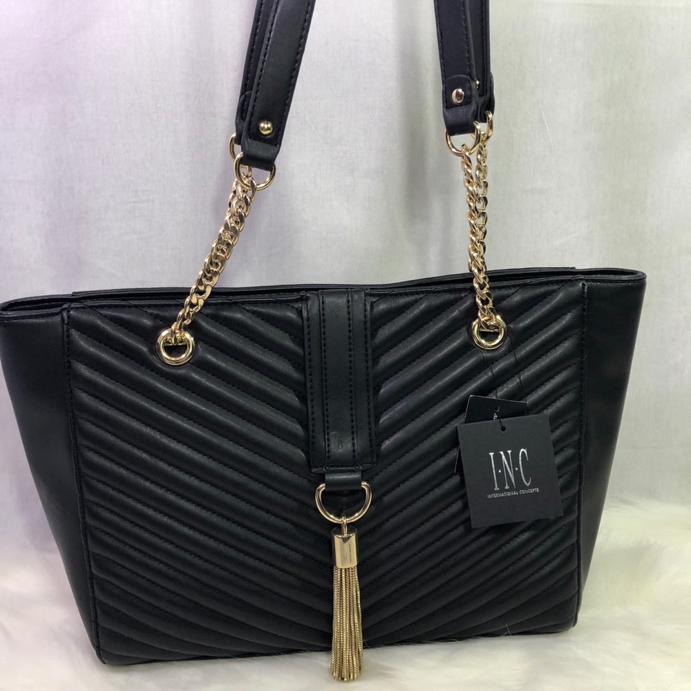INC Black Quilted Large Tote Handbag NEW W/ TAGS!